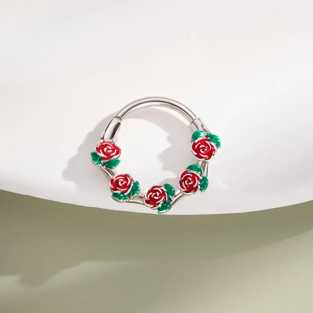 16G Roses & leaves Hinged Segment Septum Ring