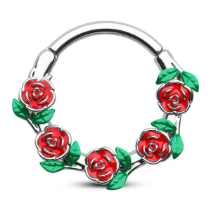 16G Roses & leaves Hinged Segment Septum Ring