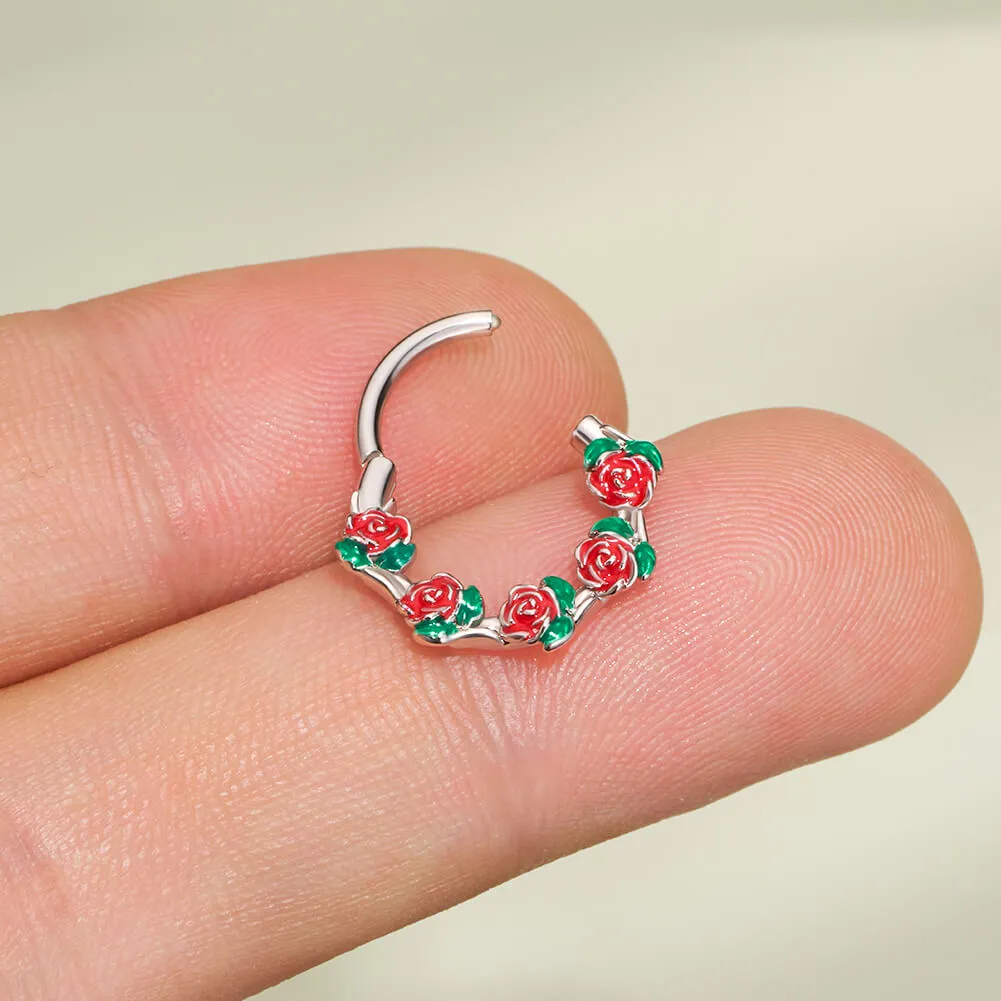 16G Roses & leaves Hinged Segment Septum Ring