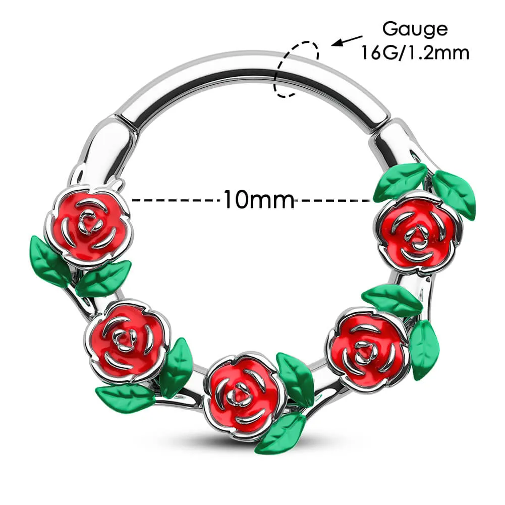 16G Roses & leaves Hinged Segment Septum Ring