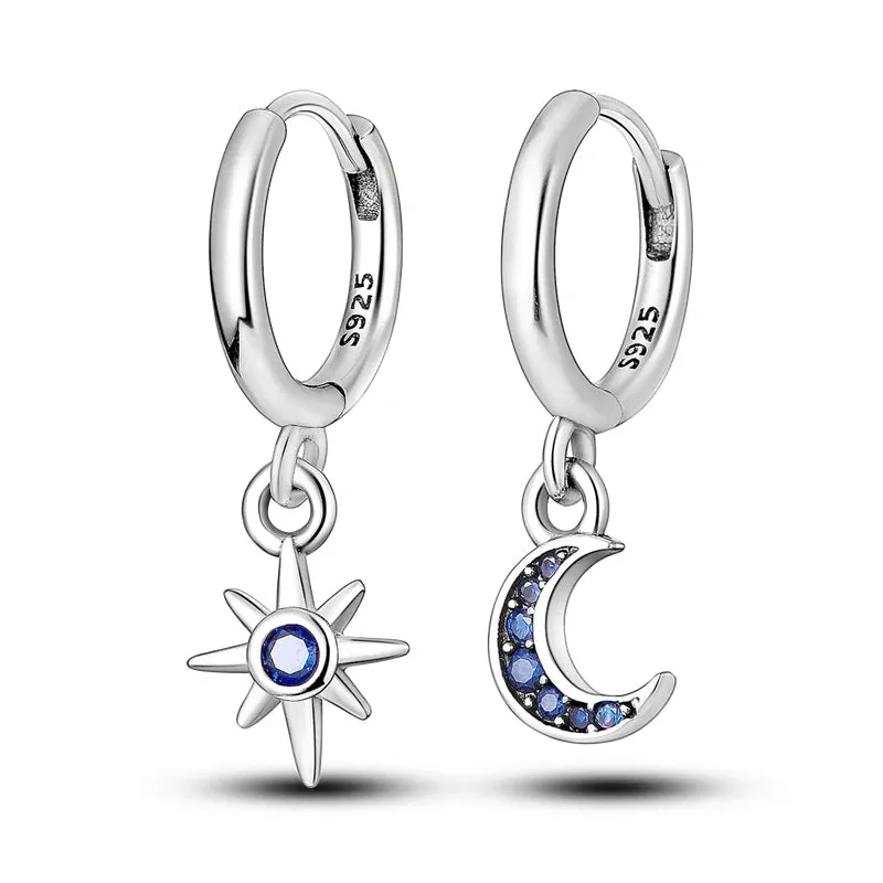 925 Sterling Silver Flower Feather Hoop Earrings Oil Painting Musical Note Earrings Zircon For Women Girl Making Jewelry Gift