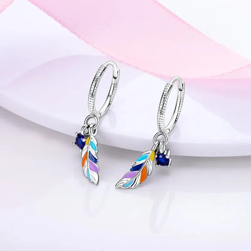 925 Sterling Silver Flower Feather Hoop Earrings Oil Painting Musical Note Earrings Zircon For Women Girl Making Jewelry Gift