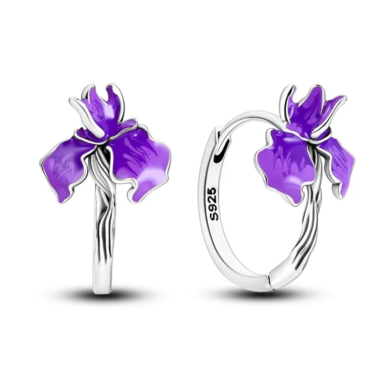 925 Sterling Silver Flower Feather Hoop Earrings Oil Painting Musical Note Earrings Zircon For Women Girl Making Jewelry Gift