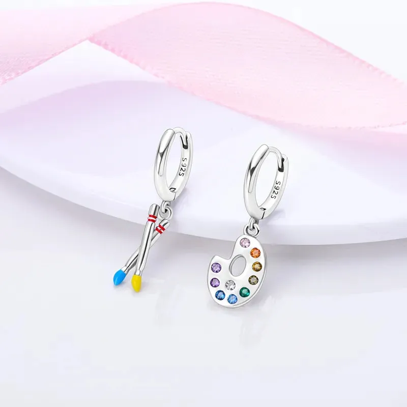 925 Sterling Silver Flower Feather Hoop Earrings Oil Painting Musical Note Earrings Zircon For Women Girl Making Jewelry Gift