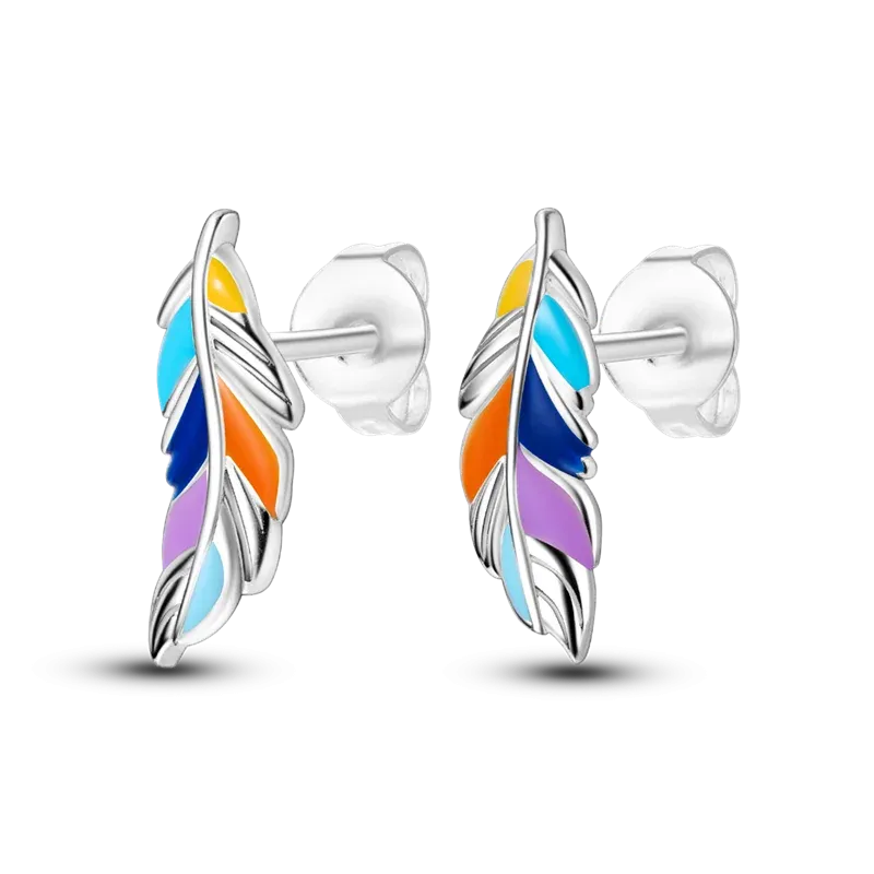 925 Sterling Silver Flower Feather Hoop Earrings Oil Painting Musical Note Earrings Zircon For Women Girl Making Jewelry Gift