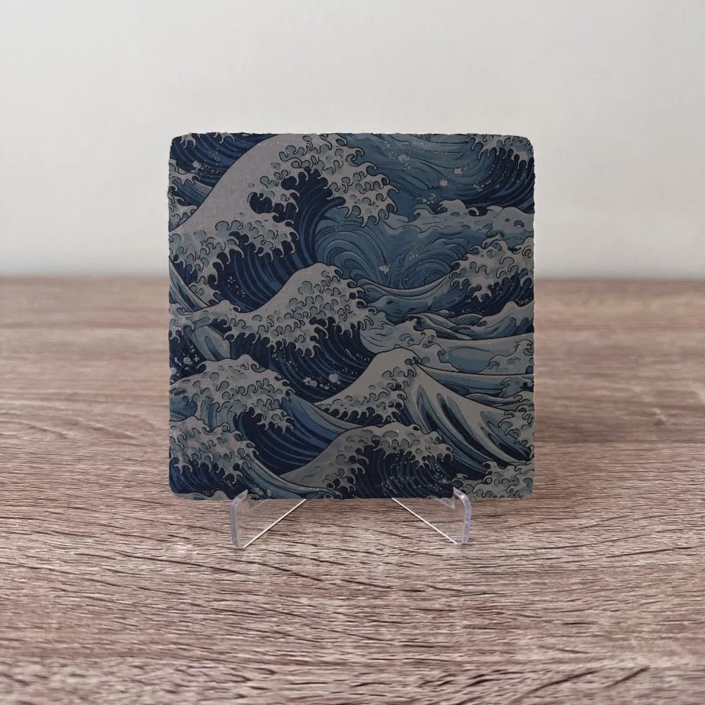 Abstract Slate Coasters - Blue Waves