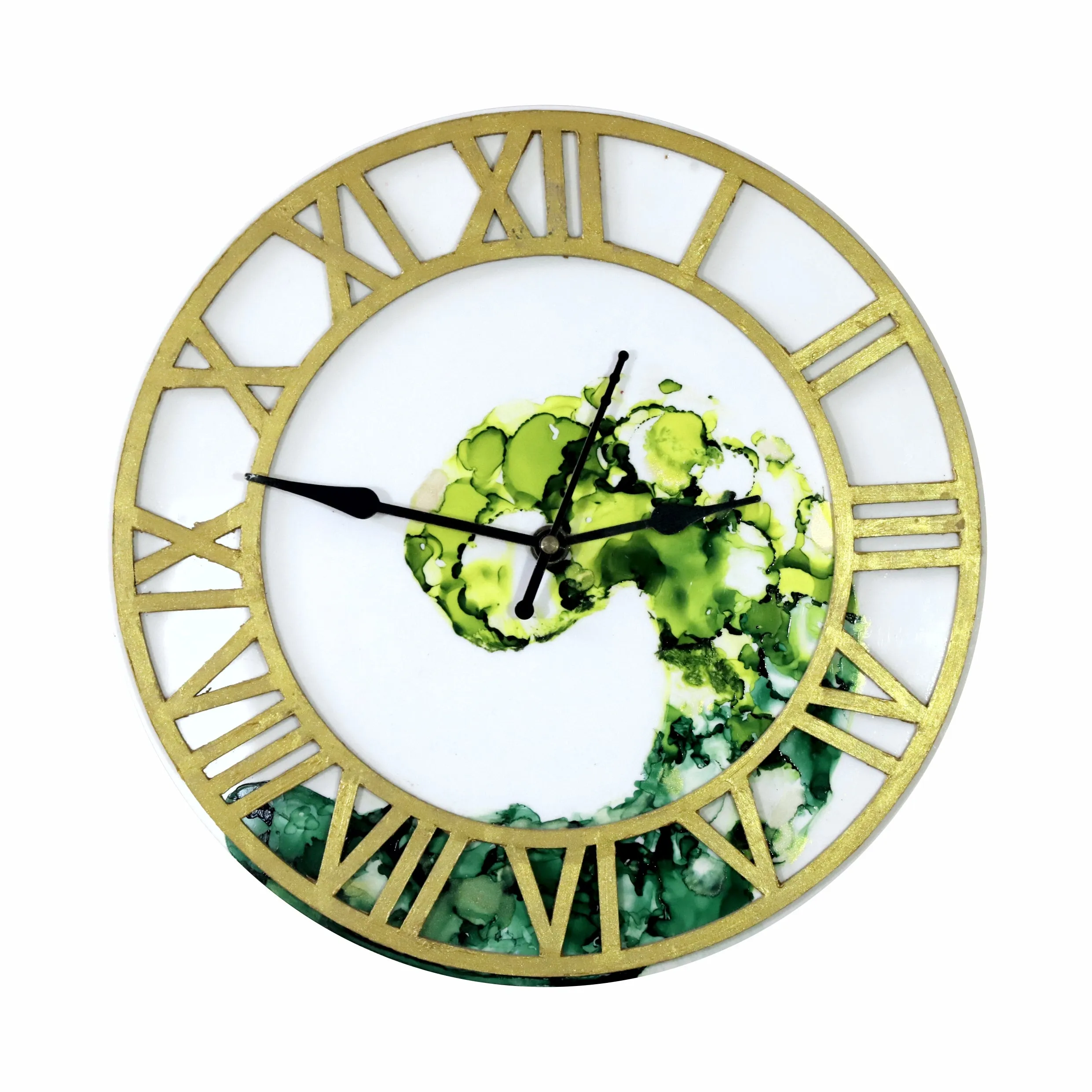 Alcohol Ink Wall Clock with Roman Dial (White)