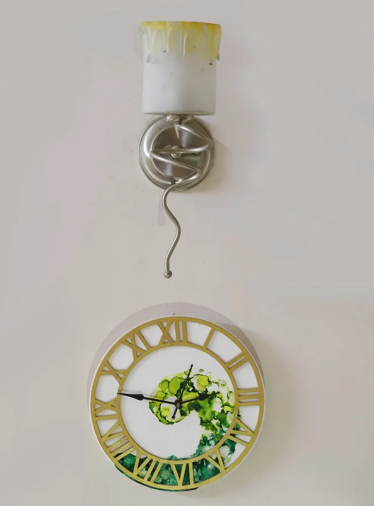 Alcohol Ink Wall Clock with Roman Dial (White)