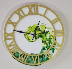 Alcohol Ink Wall Clock with Roman Dial (White)