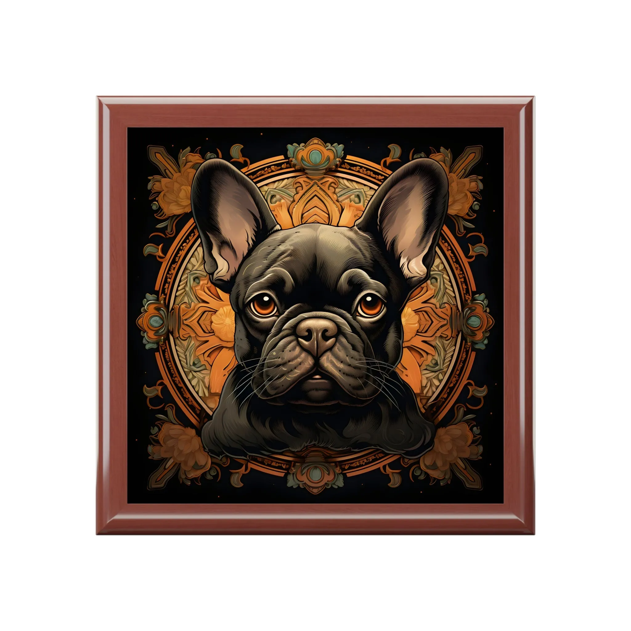 Art Nouveau Medallion French Bulldog Portrait Art Print Gift and Jewelry Box