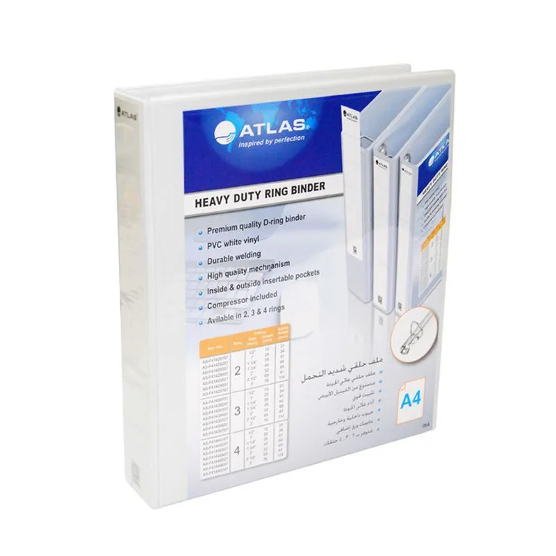 Atlas PVC 4 Ring A4 52mm With Pocket White