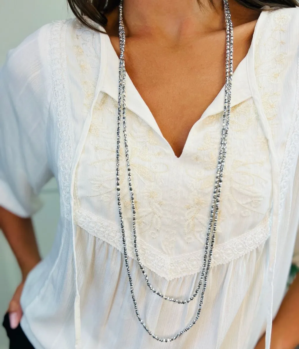 Beaded Twin Strand Long Necklace