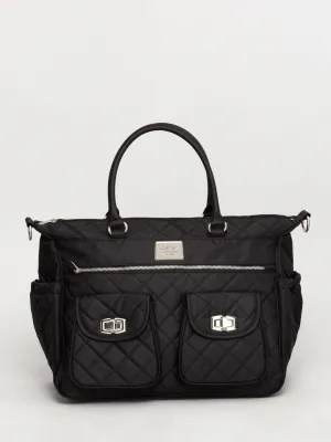 Black Quilted Baby Bag With Silver Hardware