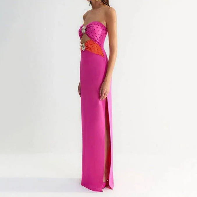 Briar Strapless Jewel Decor High Slit Maxi Dress