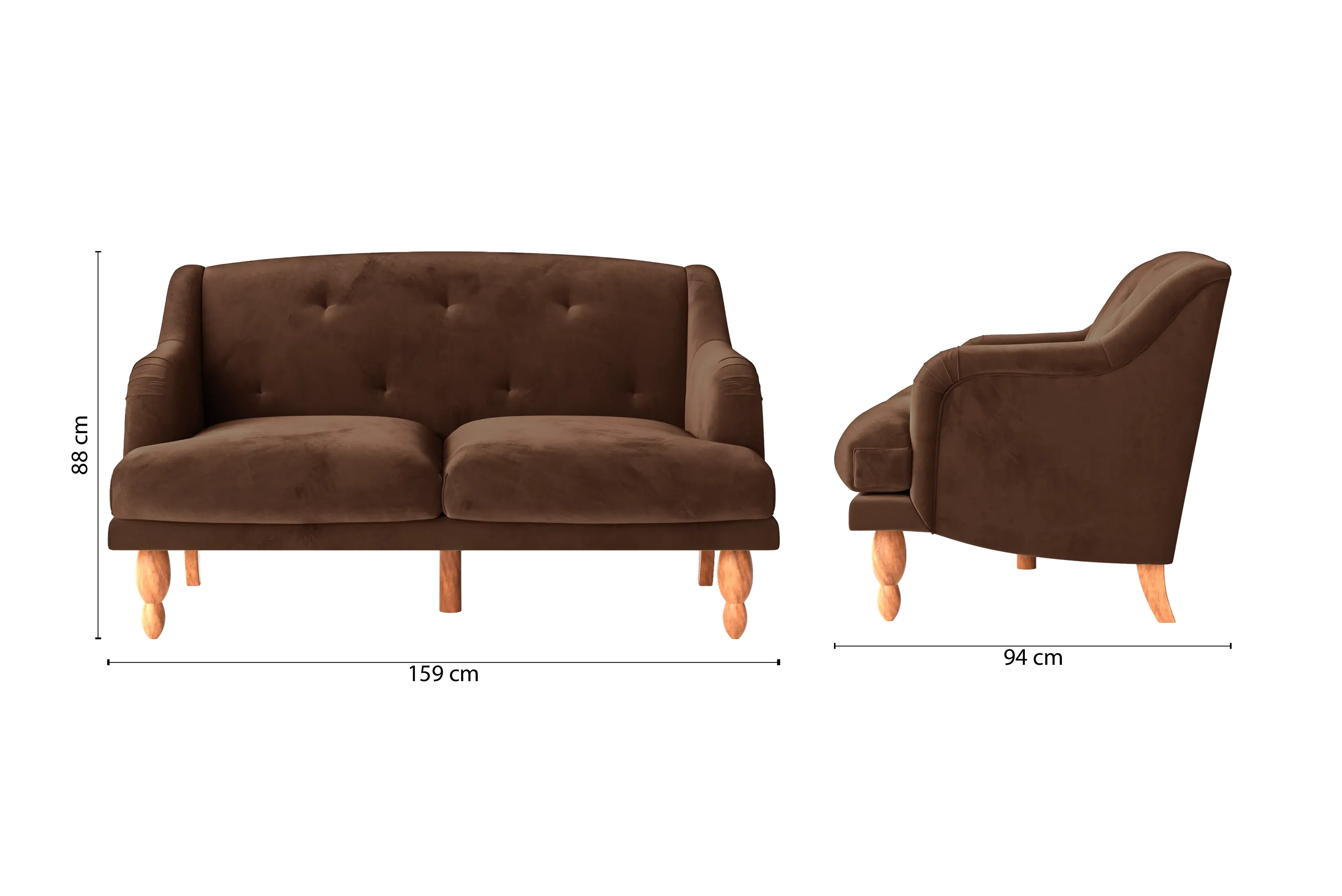 Burlington 2 Seater Sofa Coffee Brown Velvet