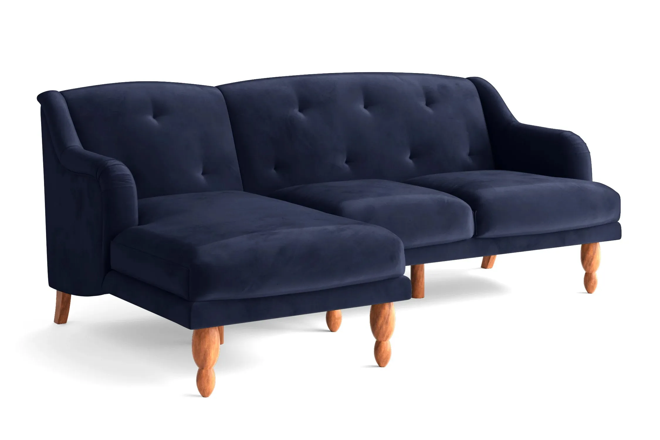 Burlington 3 Seater Left Hand Facing Chaise Lounge Corner Sofa Dark Blue Velvet