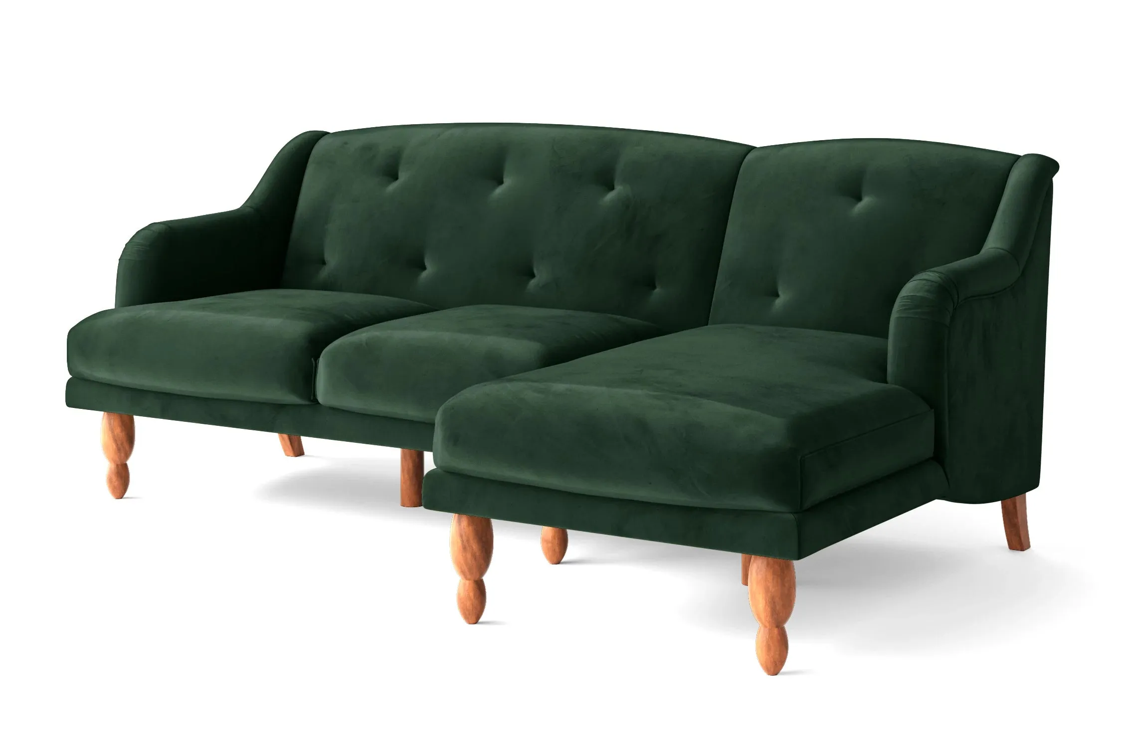 Burlington 3 Seater Right Hand Facing Chaise Lounge Corner Sofa Green Velvet