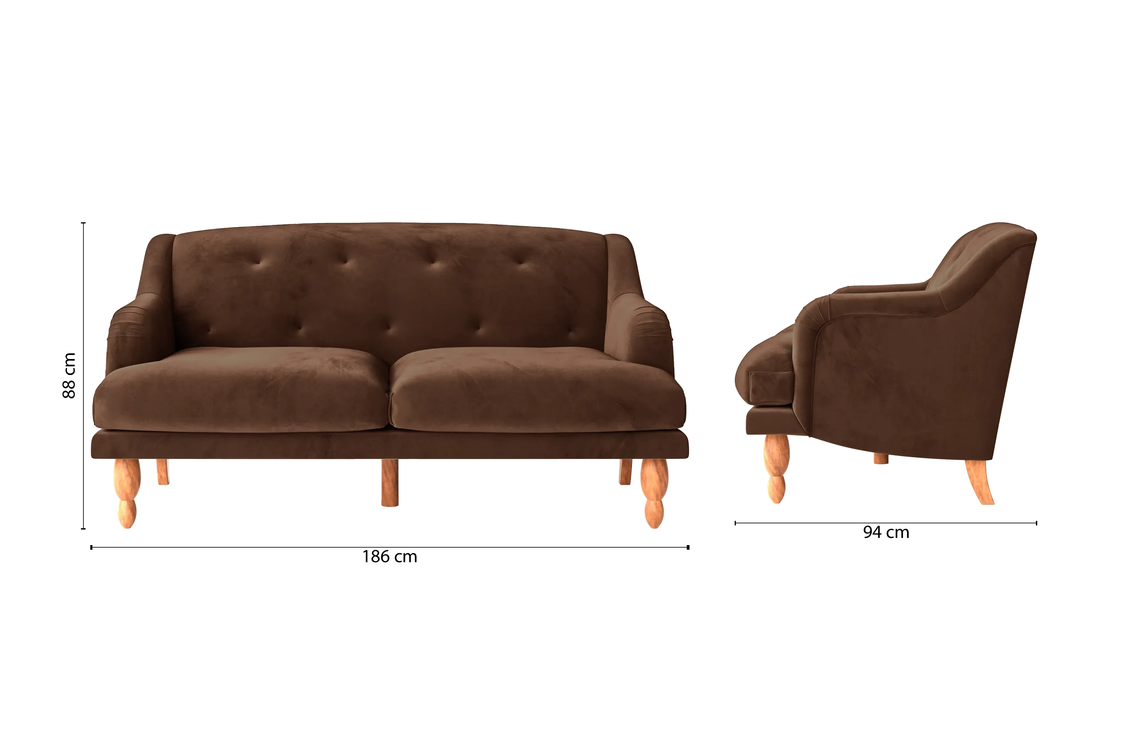 Burlington 3 Seater Sofa Coffee Brown Velvet