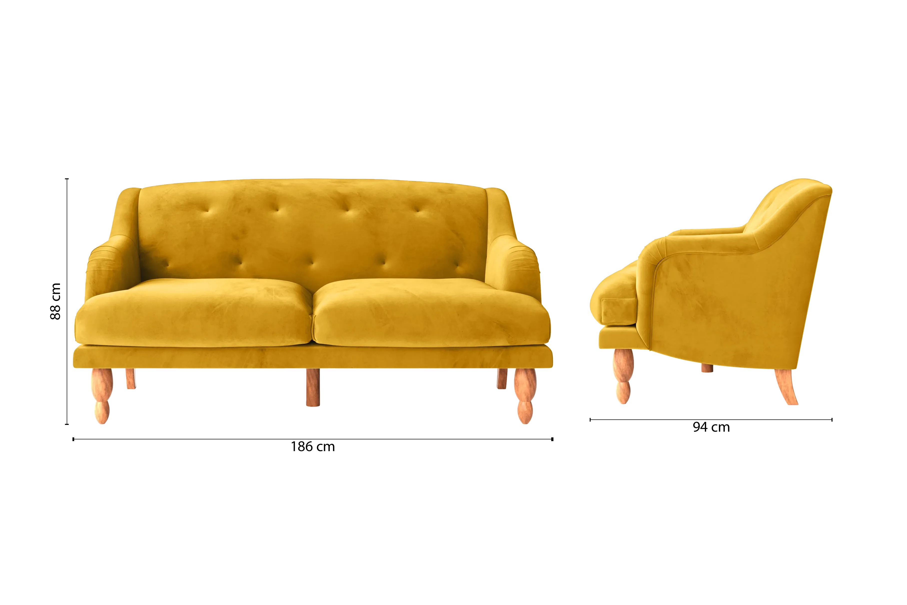 Burlington 3 Seater Sofa Yellow Velvet