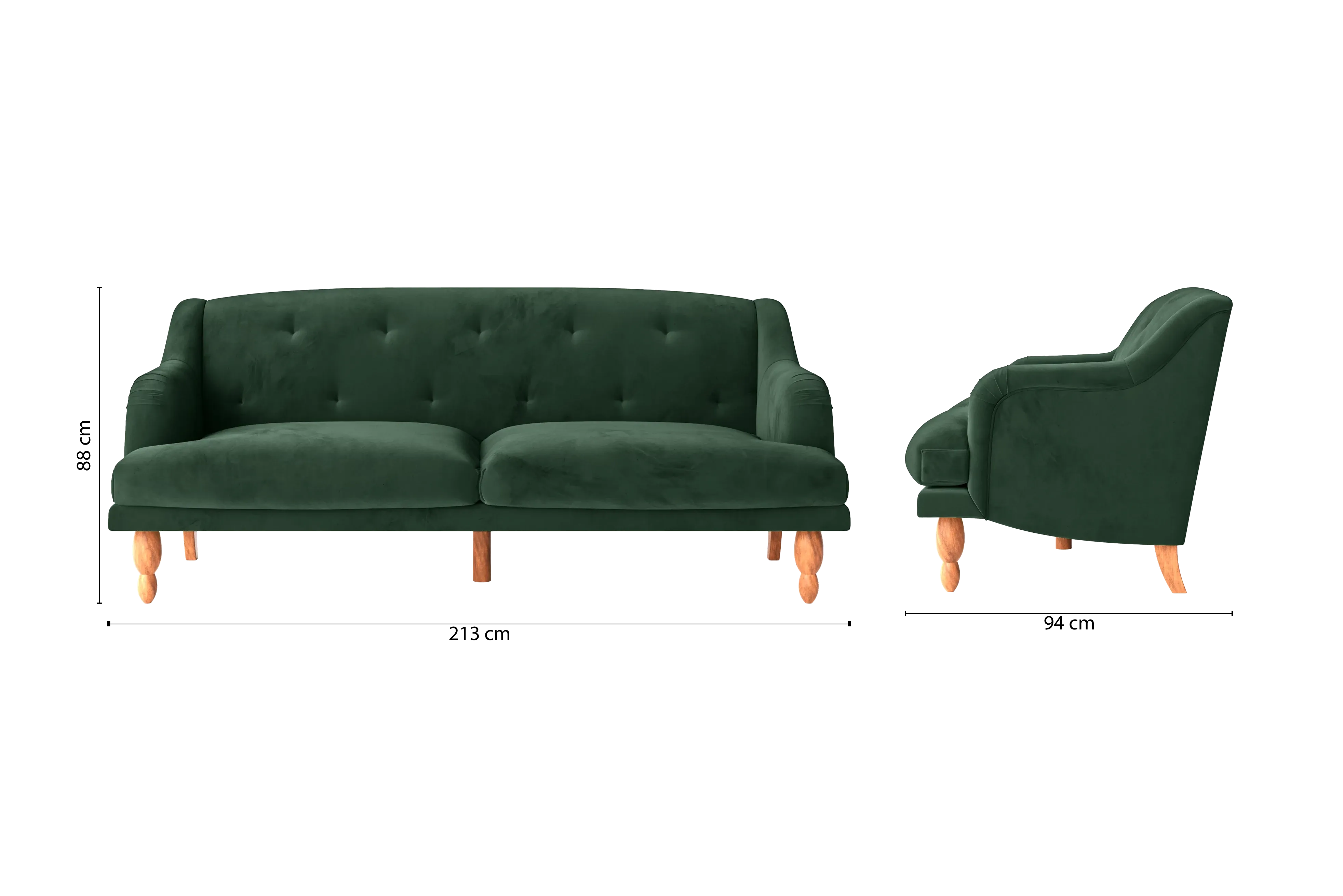 Burlington 4 Seater Sofa Green Velvet