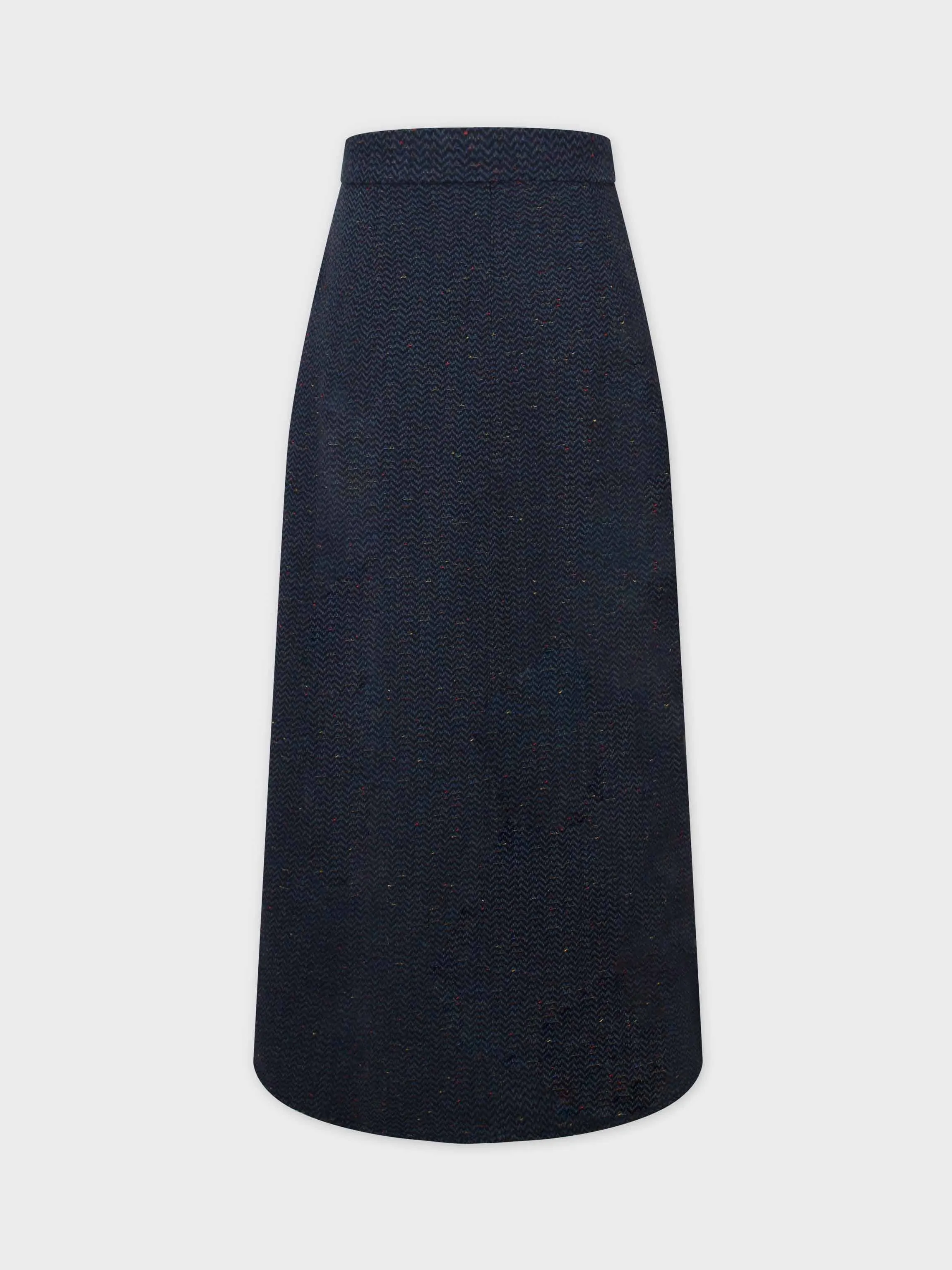 Button Front A-Line Skirt-Blue Herringbone