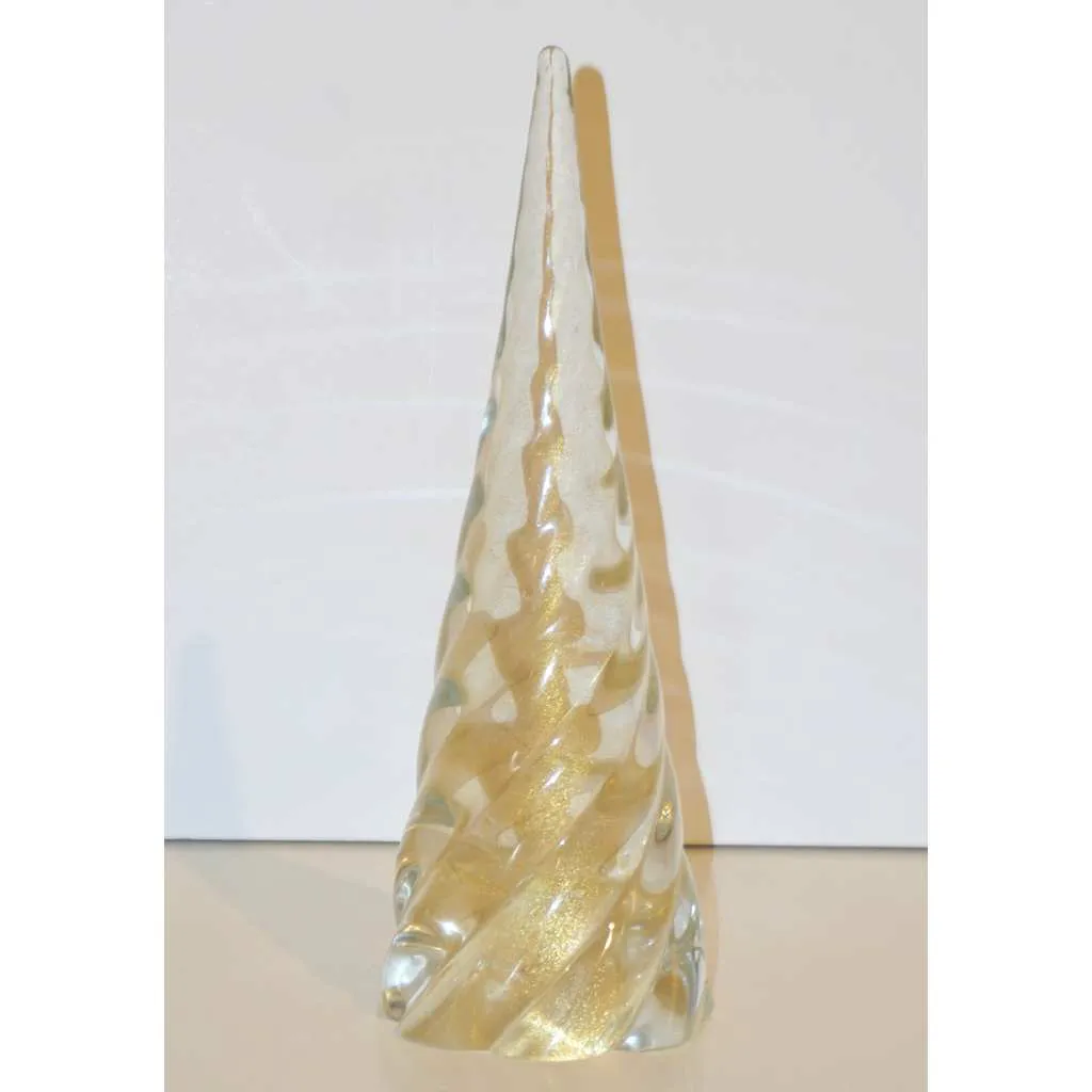 Cenedese 1980s Italian Modern 24K Gold Dust Crystal Murano Glass Tree Sculpture