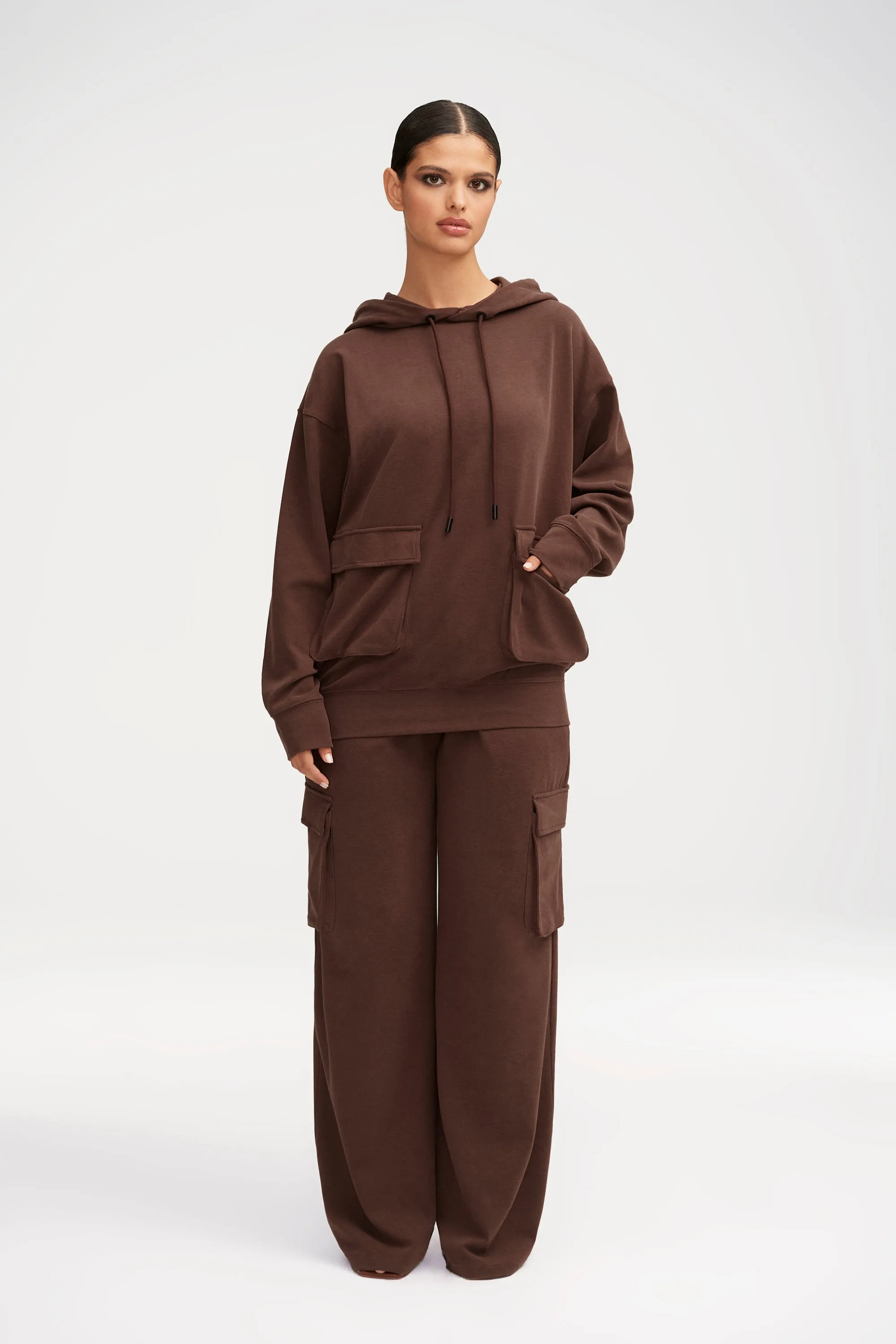 Demi Oversized Cargo Pocket Hoodie - Brown