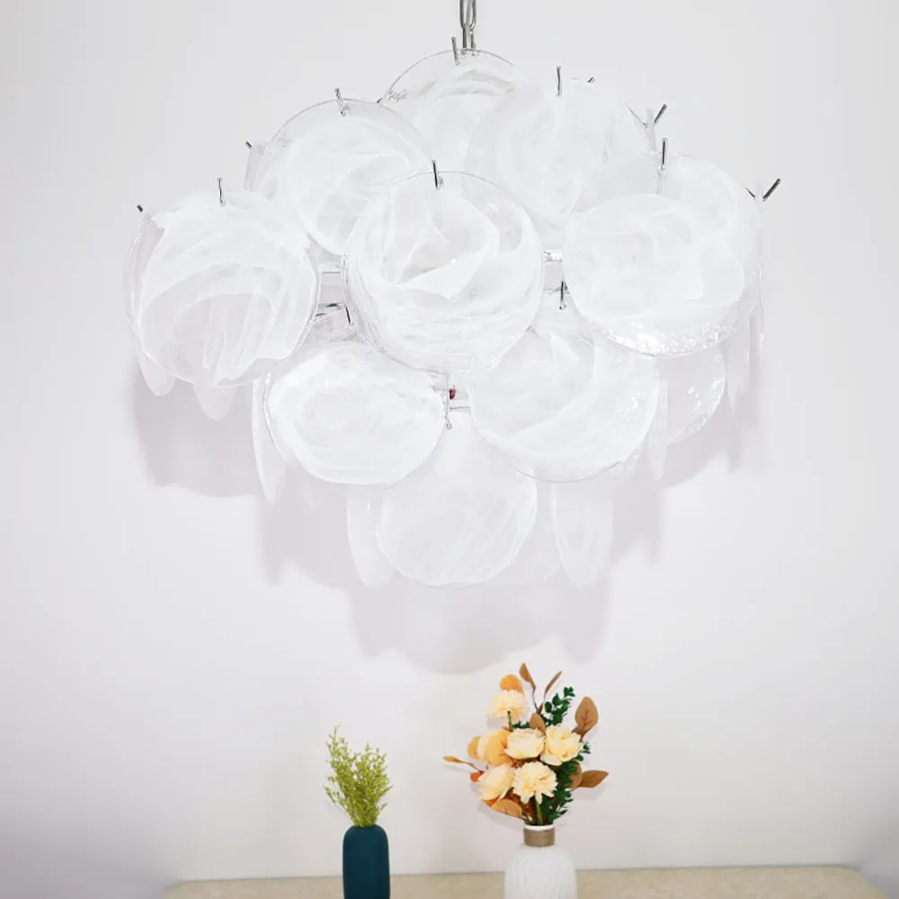 Elegant Vintage Murano White Disks Chandelier