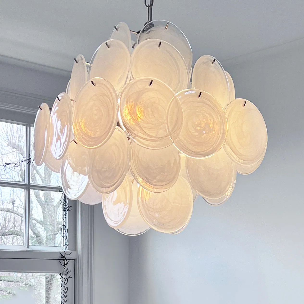 Elegant Vintage Murano White Disks Chandelier