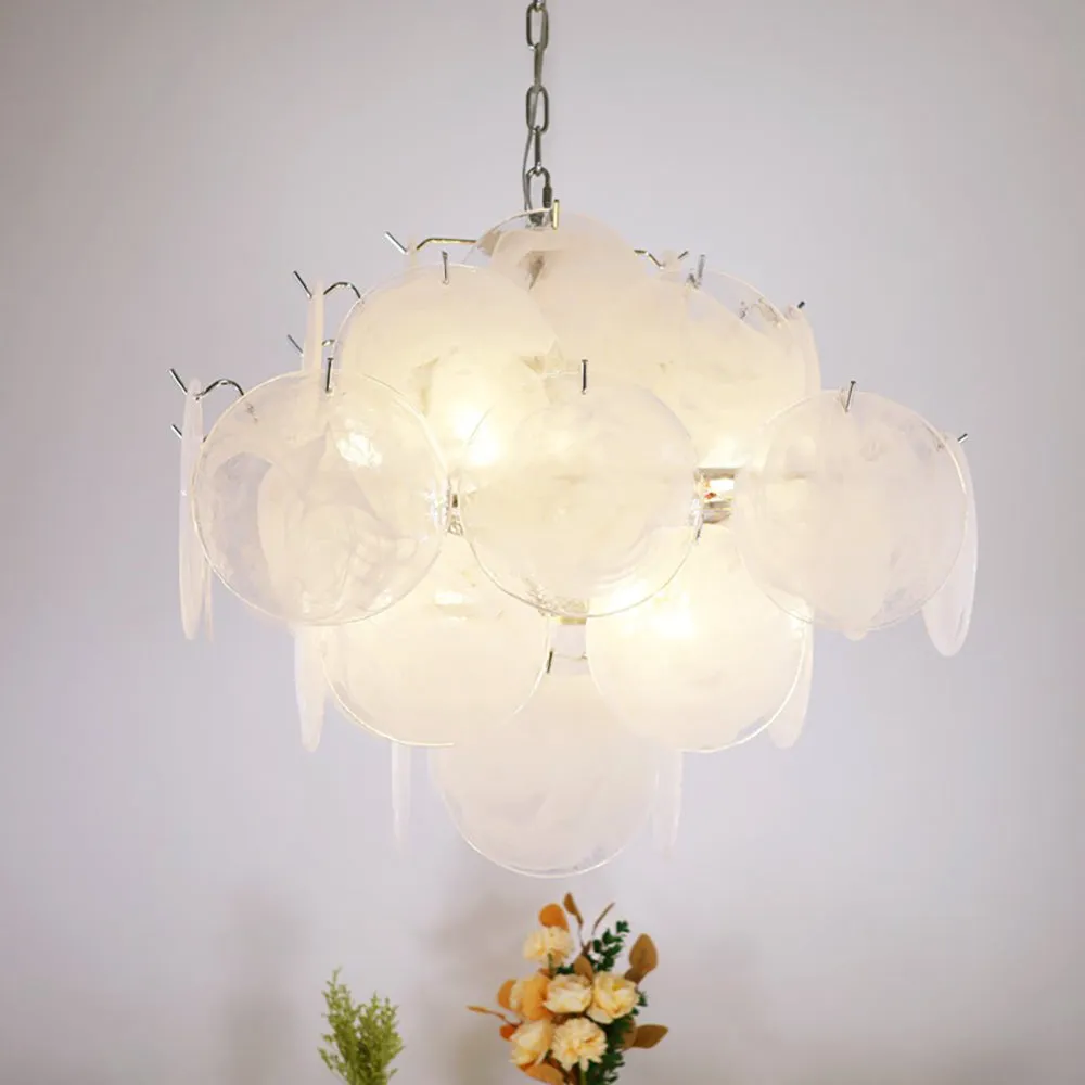 Elegant Vintage Murano White Disks Chandelier