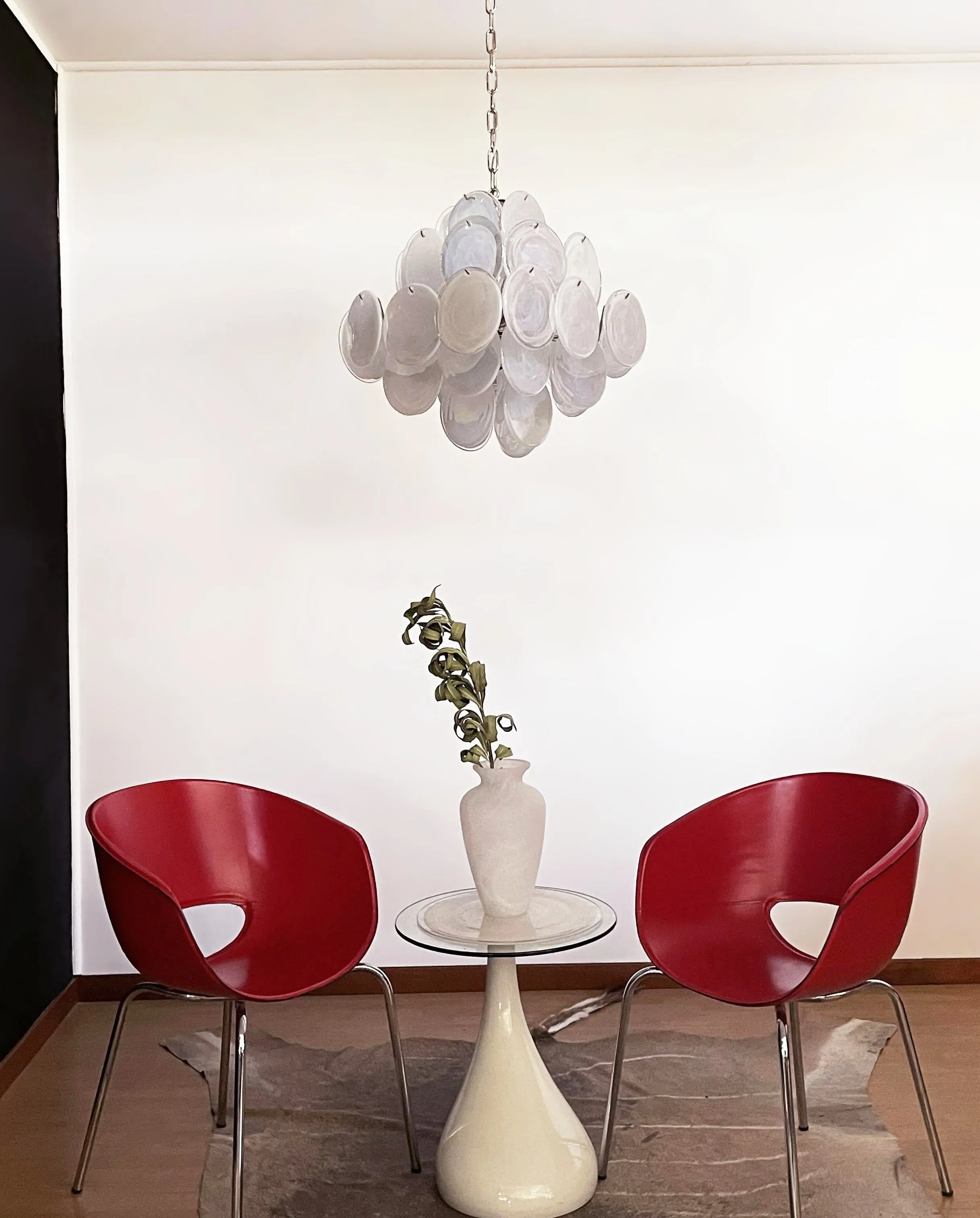 Elegant Vintage Murano White Disks Chandelier