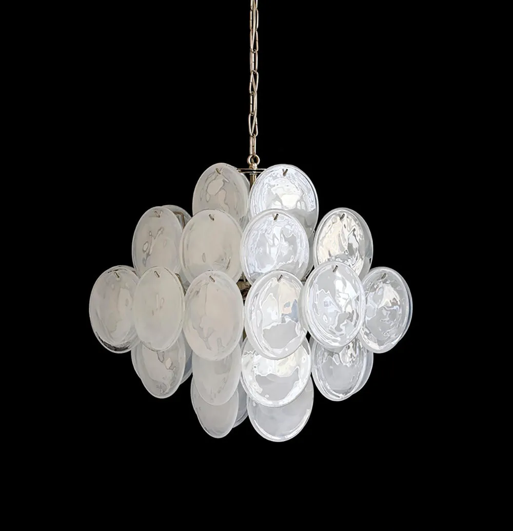 Elegant Vintage Murano White Disks Chandelier