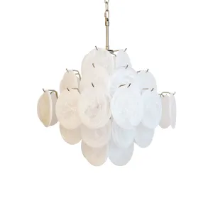 Elegant Vintage Murano White Disks Chandelier