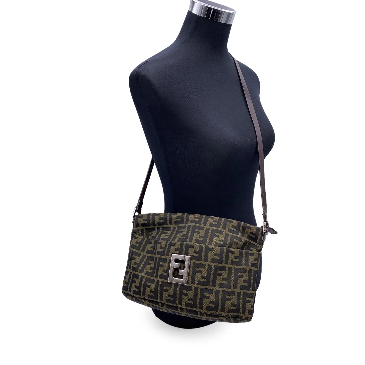 Fendi Monogram Brown and Black Zucca Canvas Shoulder Bag