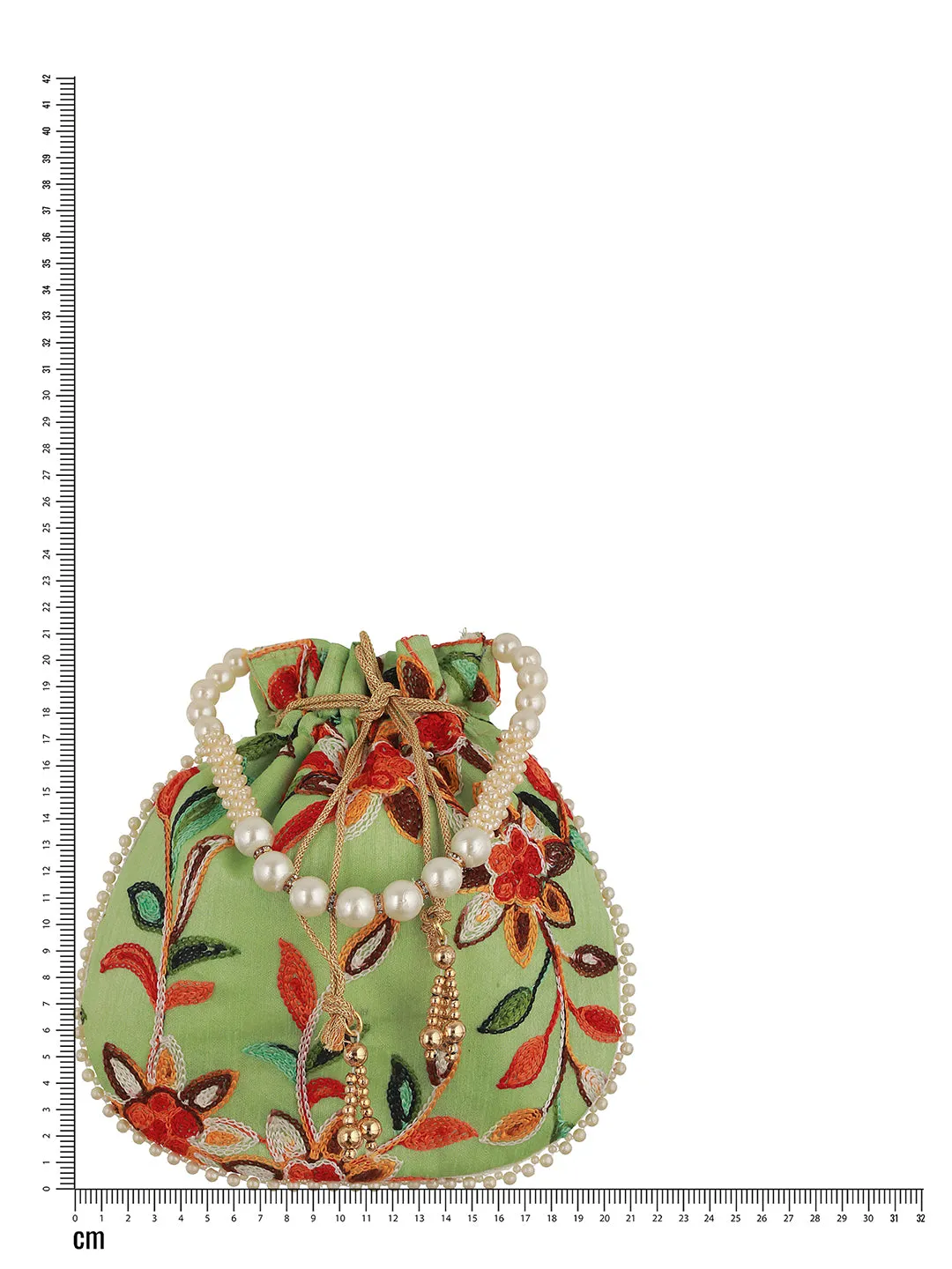 Festive Mint Green Colored With Multicolored Thread Embroidered Potli Clutch