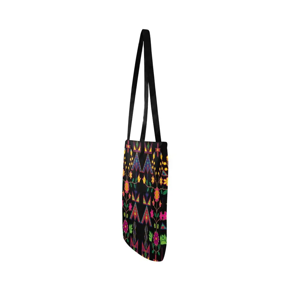 Geometric Floral Spring-Black Reusable Shopping Bag (Two sides)