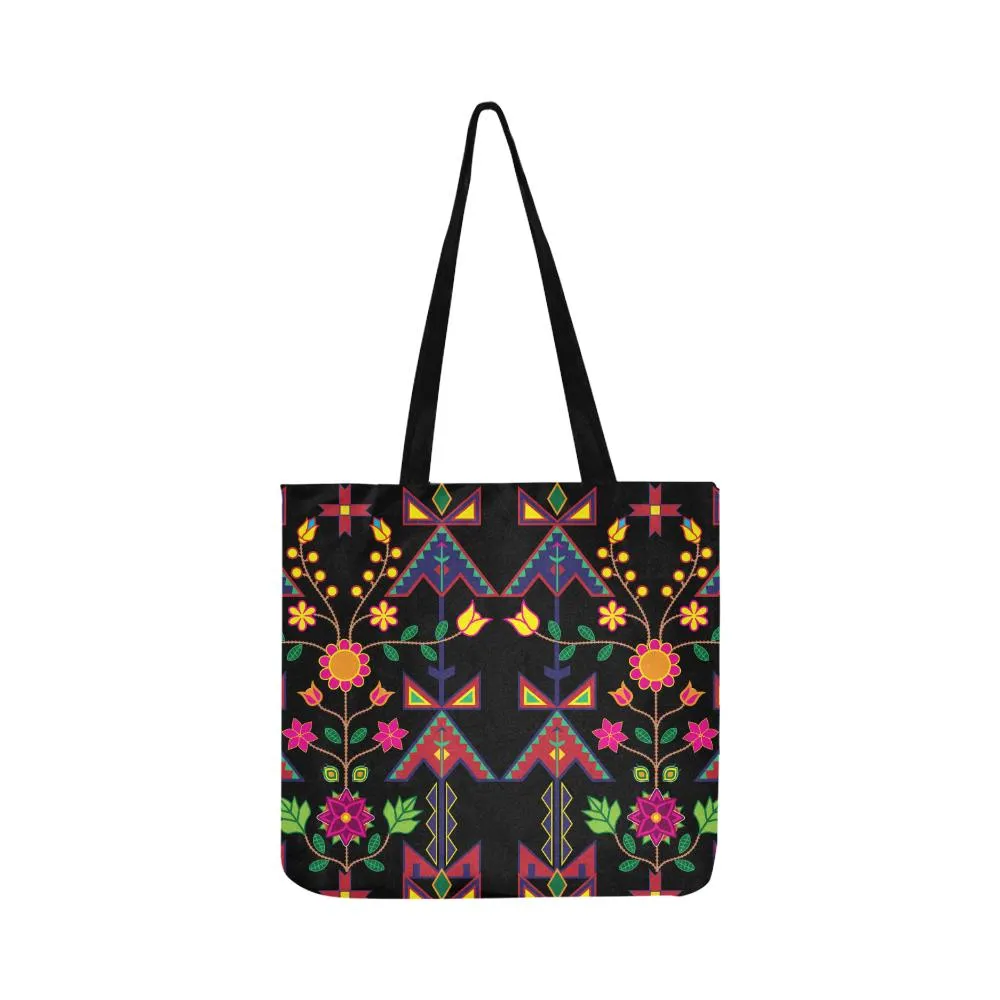 Geometric Floral Spring-Black Reusable Shopping Bag (Two sides)