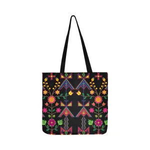 Geometric Floral Spring-Black Reusable Shopping Bag (Two sides)