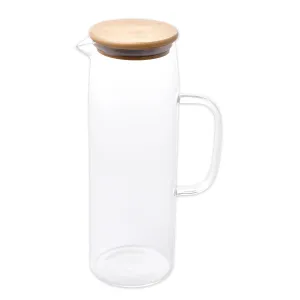 Glass Pitcher With Lid - Elegant Design With Bamboo Lid - Versatile Juice