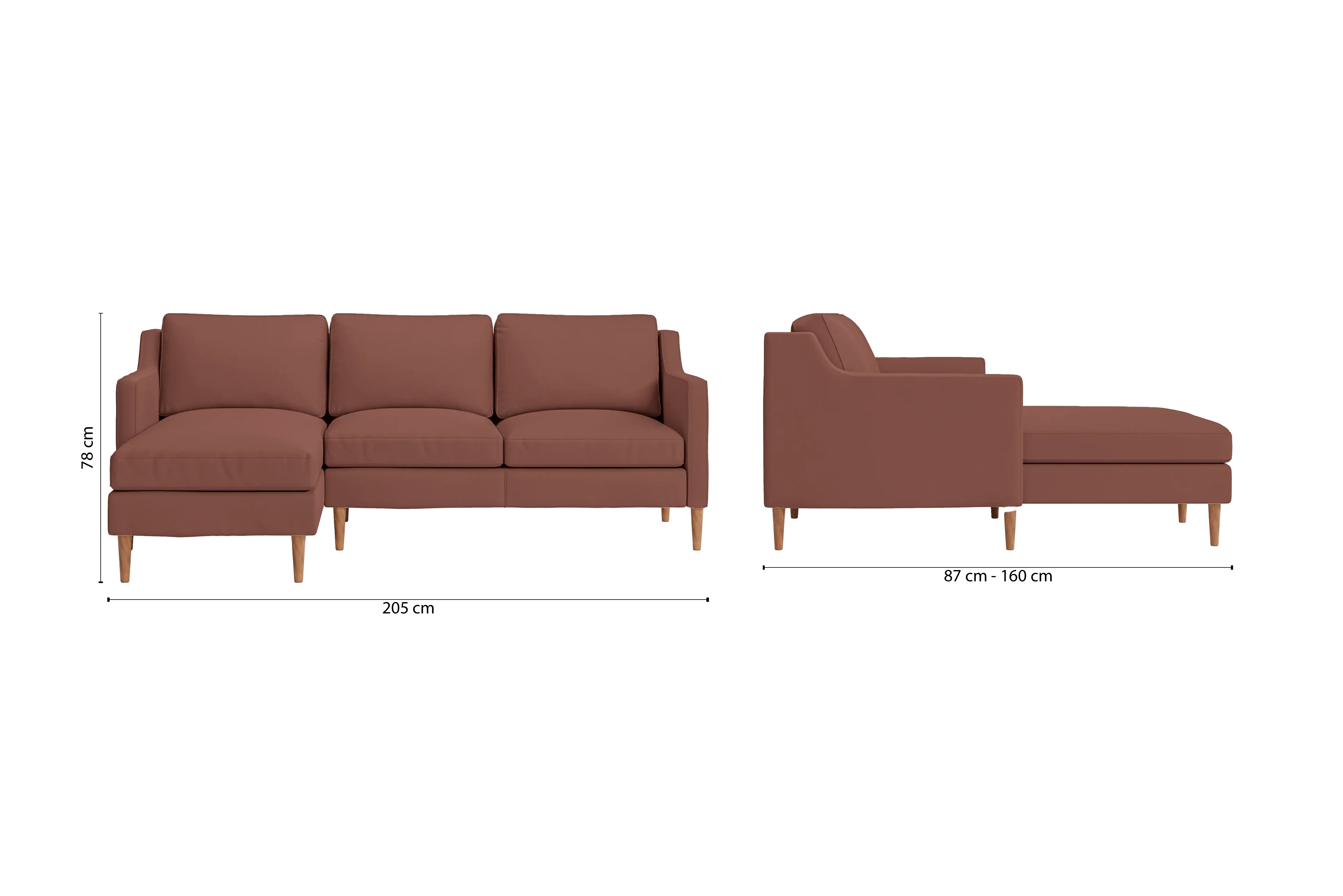 Greco 3 Seater Left Hand Facing Chaise Lounge Corner Sofa Mauve Leather