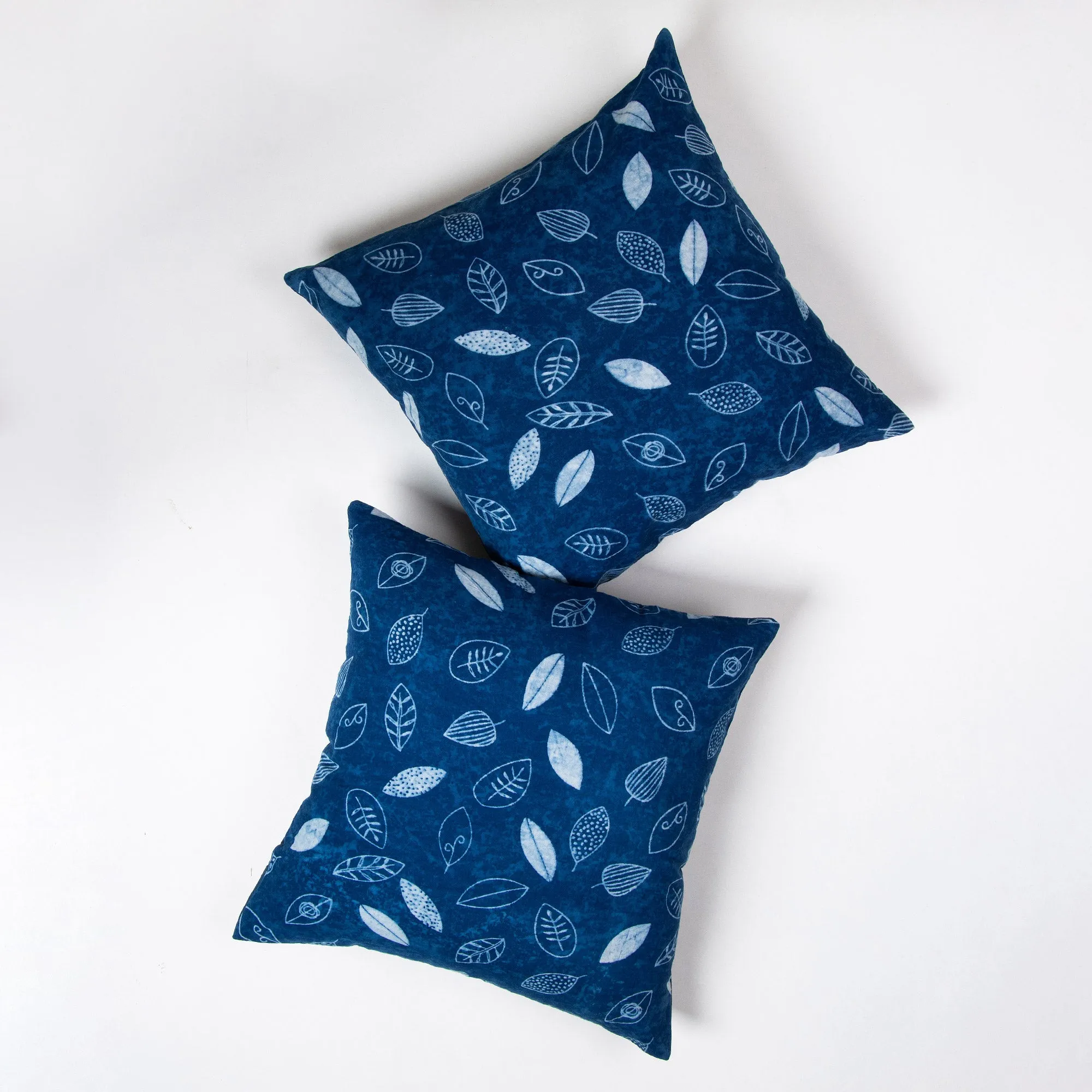 Hand Blue Leaf Block Print Cushions Cover