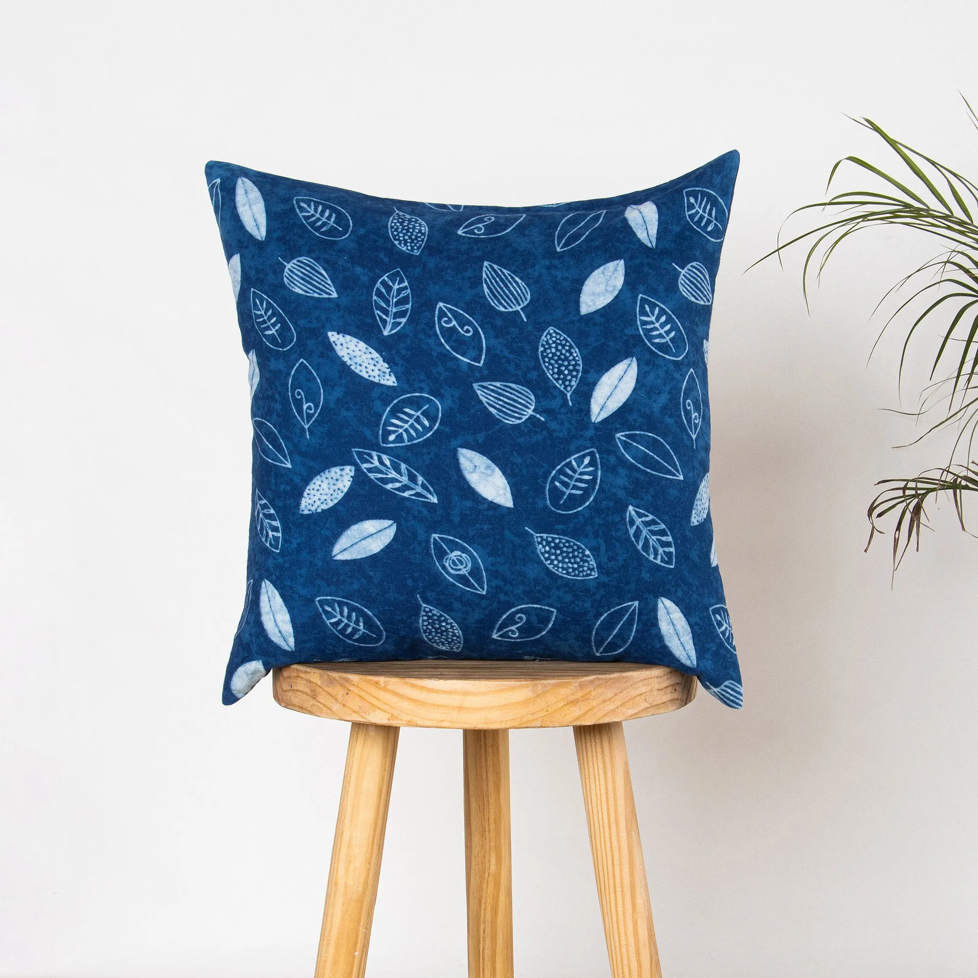 Hand Blue Leaf Block Print Cushions Cover