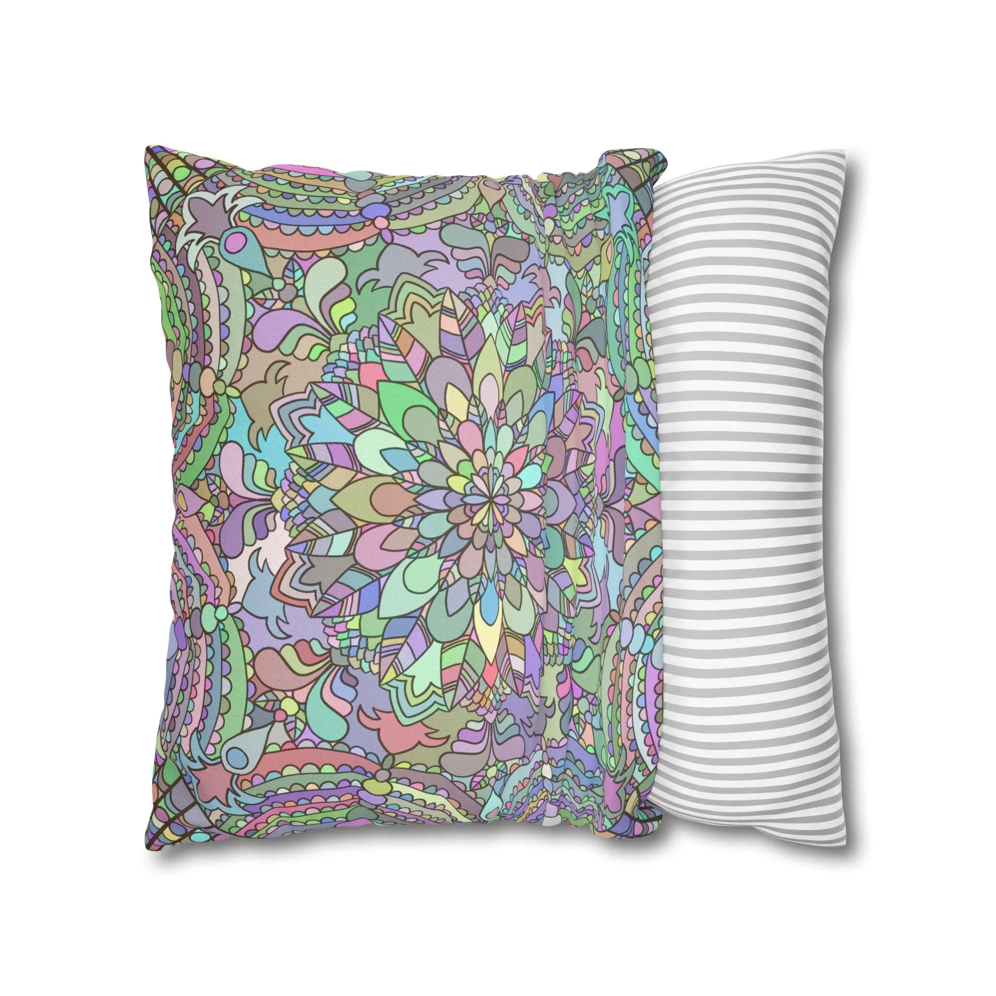 Hand-drawn Mandala Art Pillowcase - Soft Pastel Colors