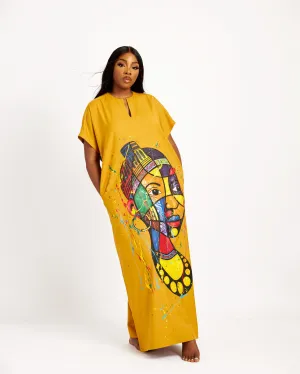 Hand-painted Yellow Abaya