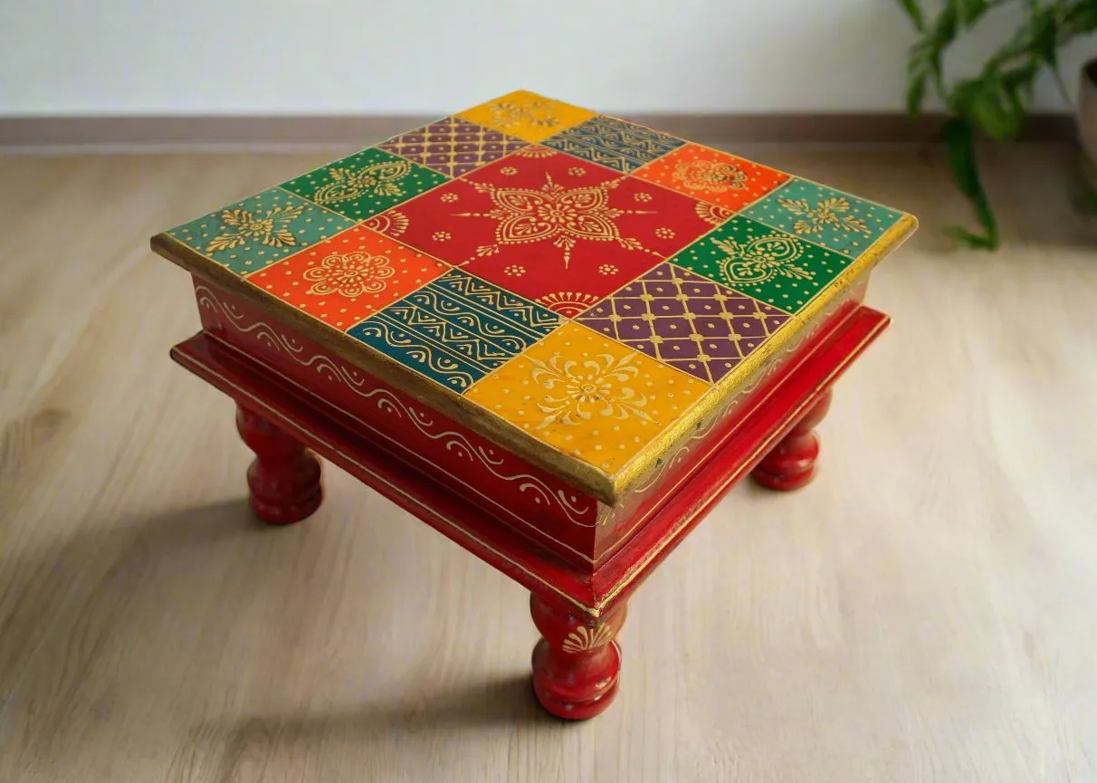 Handcrafted Wooden Painted Chowki 10x10 Inch