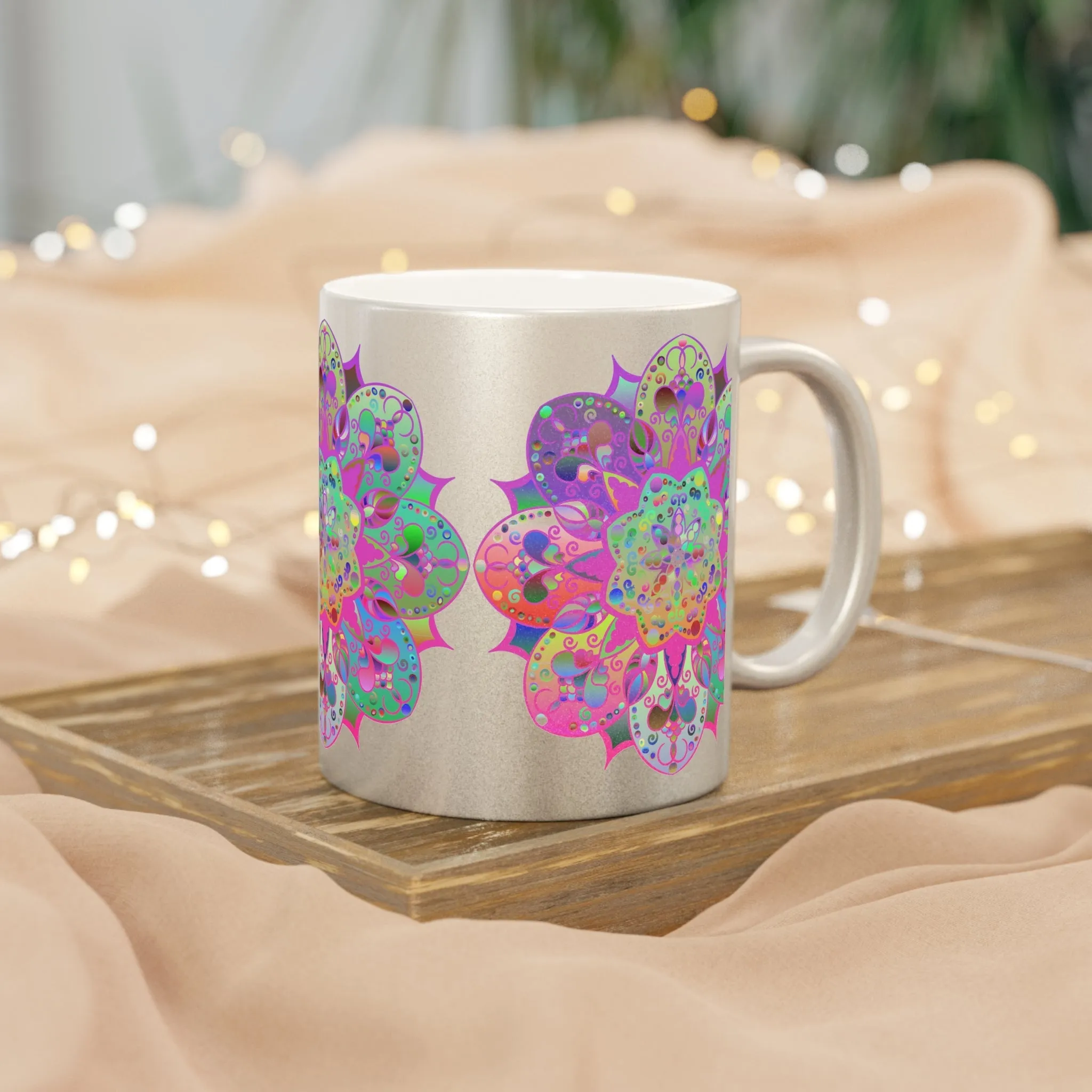 Handmade Mandala Art Metallic Mug - Unique Gift