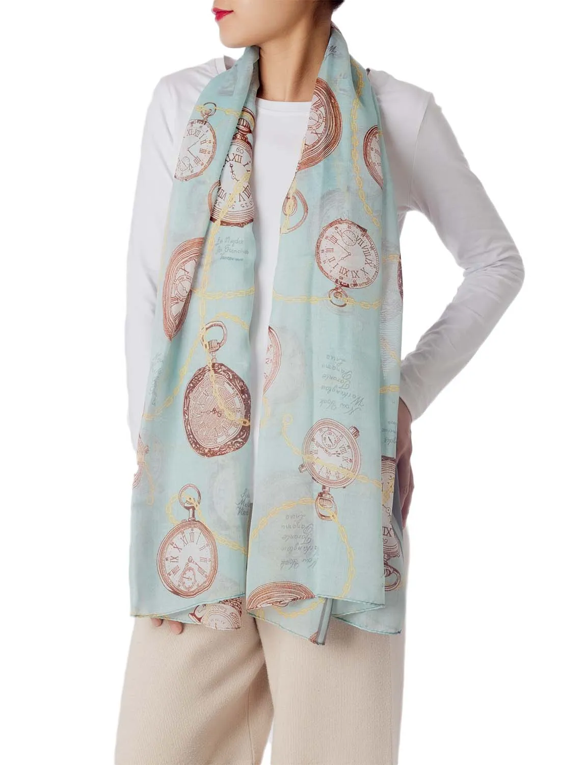 iB-iP Women's Clock Print Stylish Gorgeous Lightweight Large Long Fashion Scarf