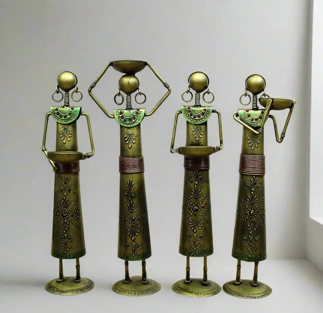 Iron Handcrafted Lady Farmer - Set of 4 Pieces, Golden Finished Size 12.7 x 8.9 x 35.6 cm