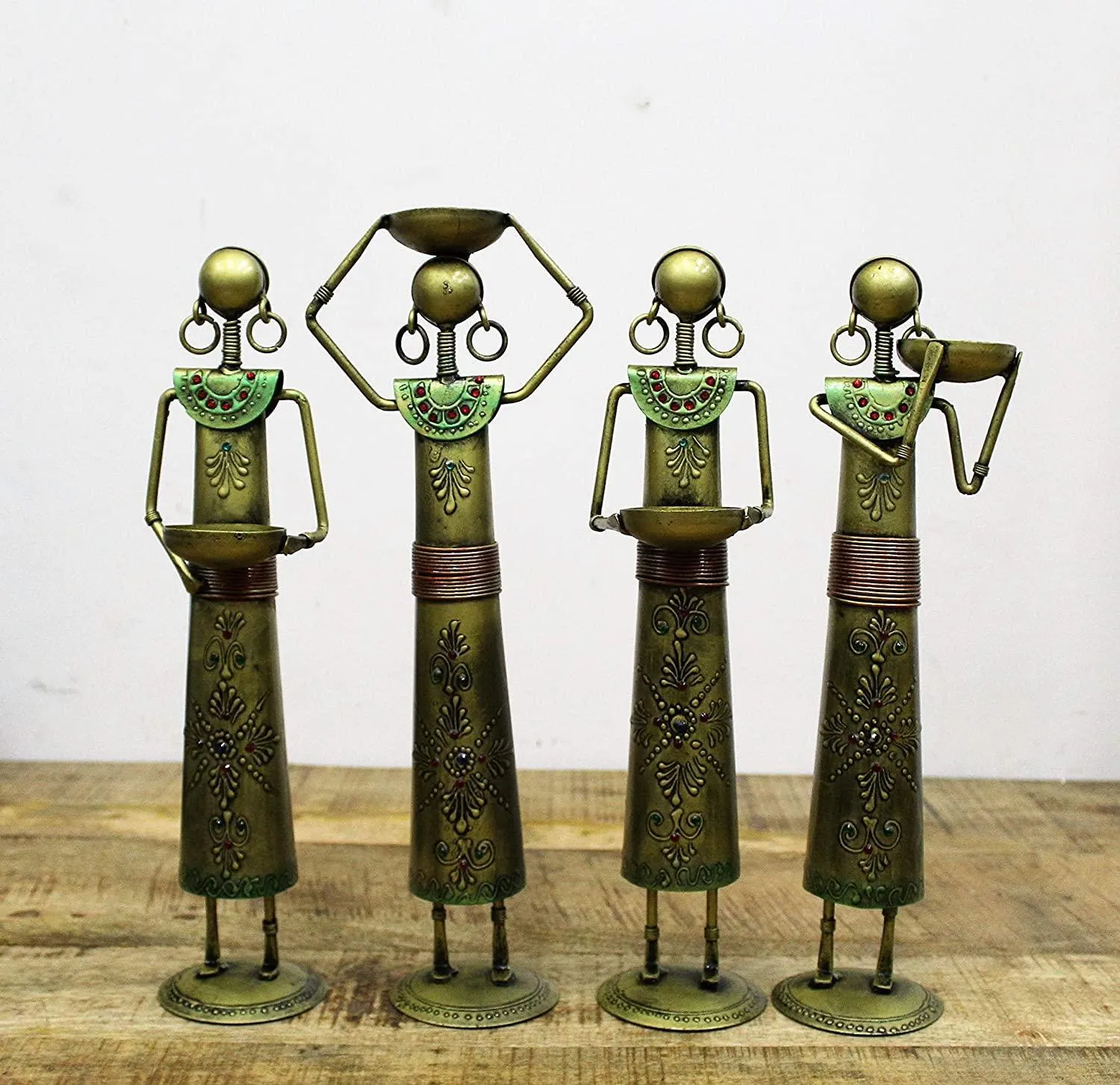 Iron Handcrafted Lady Farmer - Set of 4 Pieces, Golden Finished Size 12.7 x 8.9 x 35.6 cm