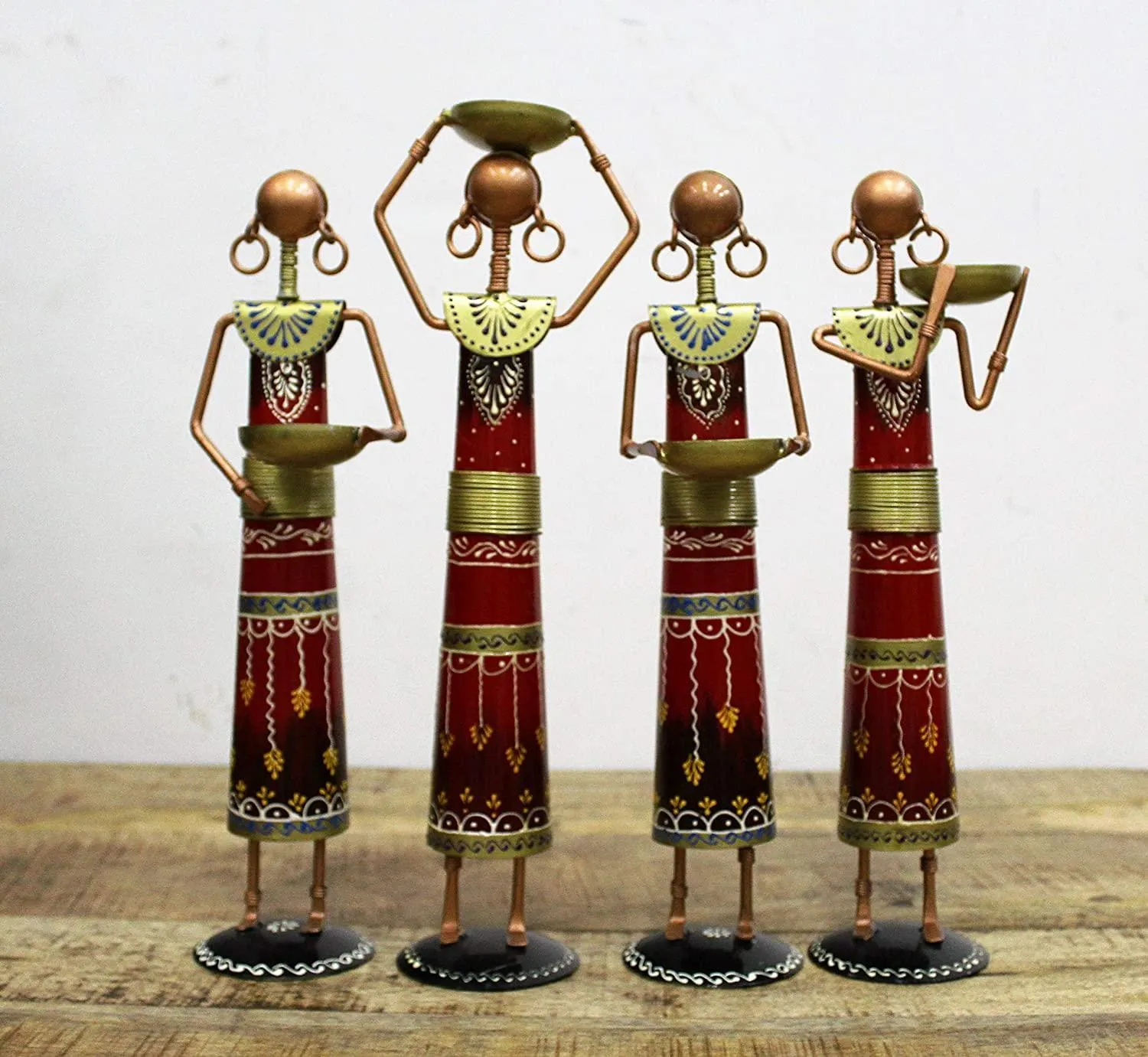 Iron Handcrafted Lady Farmer - Set of 4 Pieces, Multicolored (Max Height - 14 Inches)